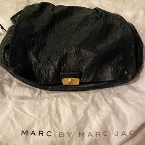 Marc Jacobs Black Leather Embossed Logo Shoulder Bag